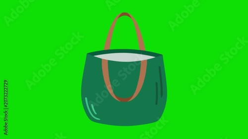 An illustration of a green bag with brown handle on a green background