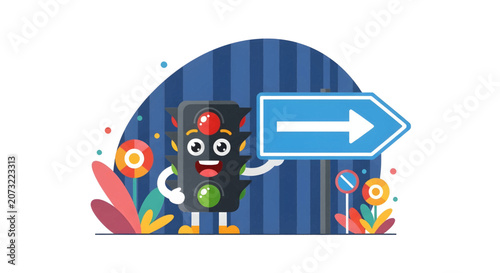 Colorful cartoon character with flowers.