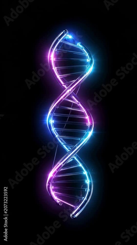 Vertical Neon DNA Strand Loop with Glowing Blue and Pink Lights 