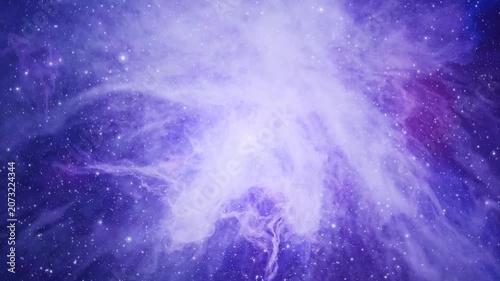 Journeying Through Starry Space Revealing a Glowing Purple Nebula