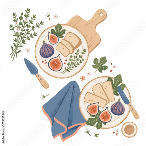 Colorful illustration of cheese boards.