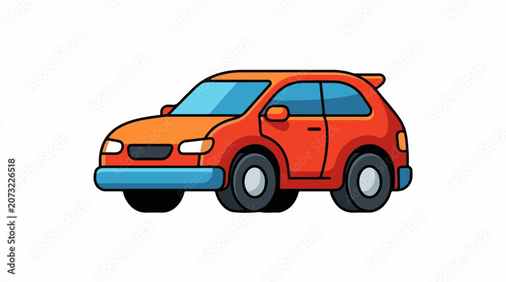 Obraz premium A cartoon-style illustration of an orange hatchback car