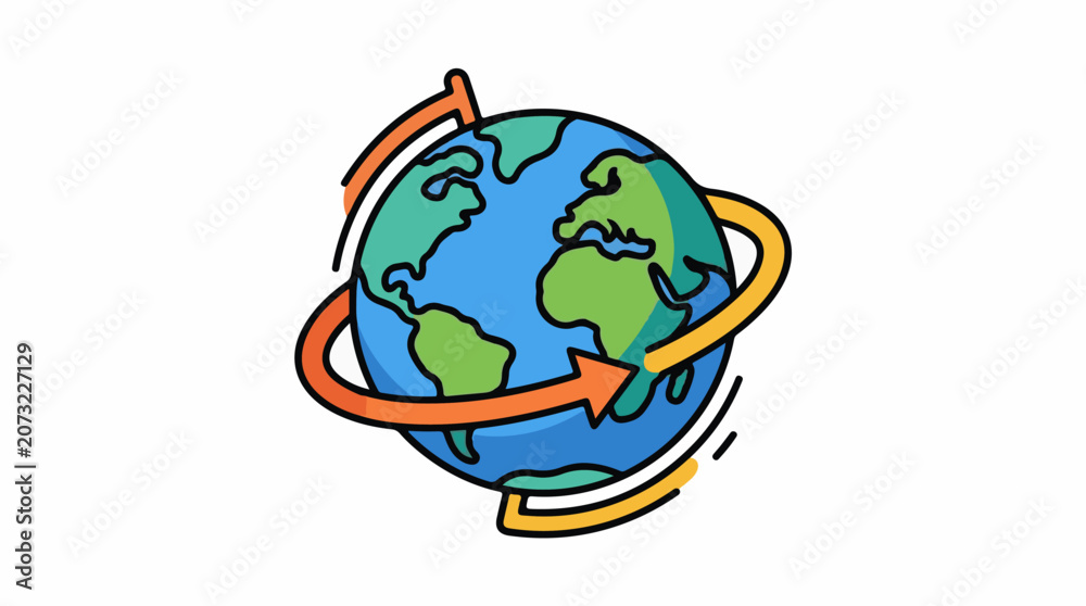 Fototapeta premium A cartoon globe with arrows circling around it