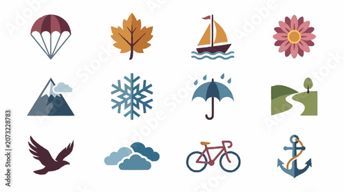 Fotografie Colorful flat icons representing various activities and nature elements