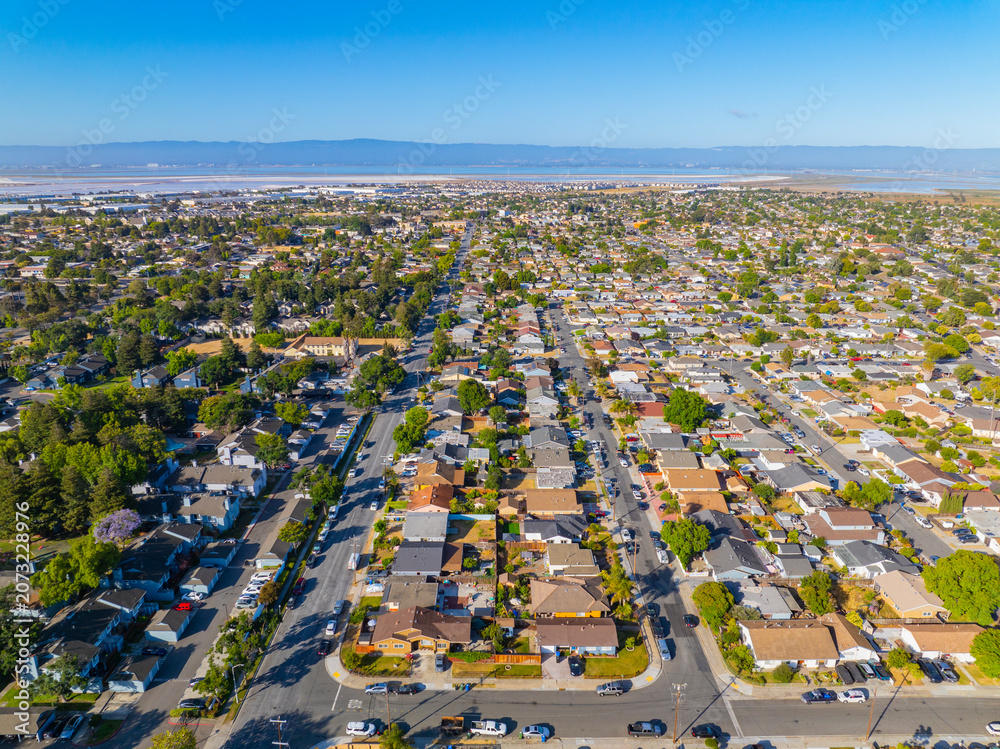 Obraz premium Historic residential houses aerial view at Newark city center, California CA, USA. 