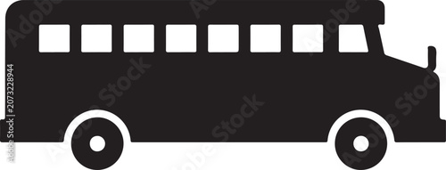 School bus silhouette vector icon, black transport vehicle side view, educational student shuttle bus graphic for web and print design