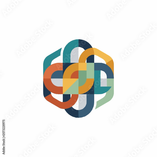 Colorful Abstract Interlocking Ribbon Logo Design.