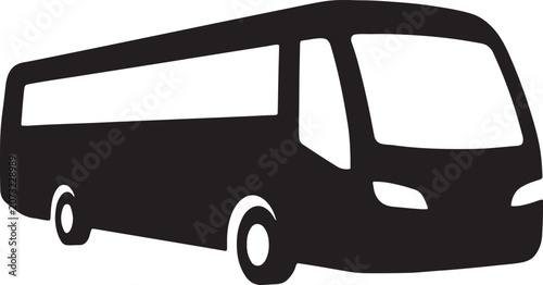 Modern bus silhouette vector icon, black passenger coach for public transport, commercial shuttle bus graphic for travel and tourism
