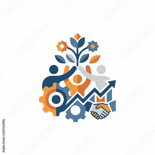 Colorful business growth and partnership concept illustration.