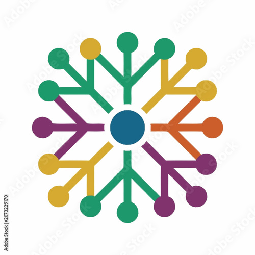 Colorful Radial Network Diagram with Central Node.