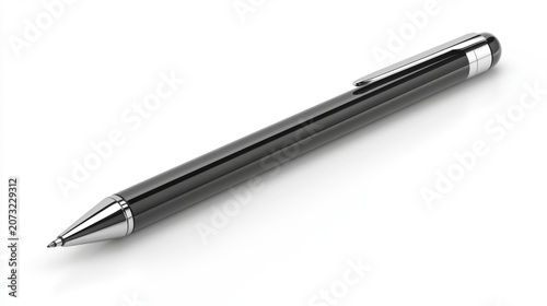 Elegant black ballpoint pen isolated on a clean white studio background setting professional black writing instrument isolated on a crisp white surface