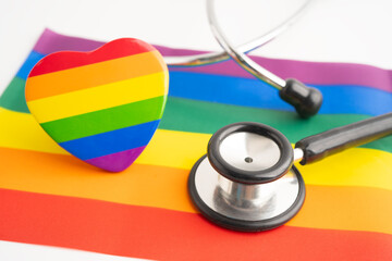 LGBT symbol, Stethoscope on rainbow flag, rights and gender equality, LGBT Pride Month in June.