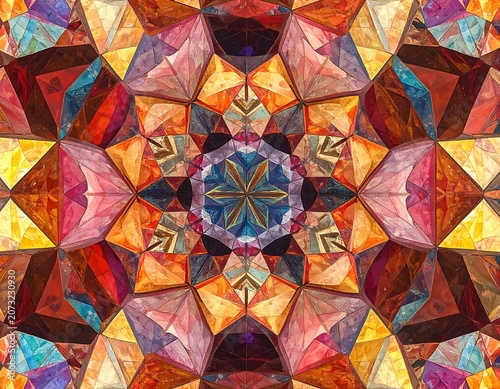 Vibrant colorful geometric mandala pattern design.