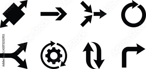 Navigation Arrow Icons Set with Direction Branching Rotation and Workflow Symbols