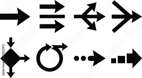 Navigation Direction Arrow Icons Set with Branching Circular and Workflow Route Symbols