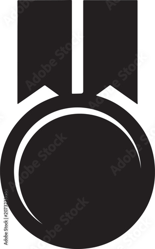 Medal icon, award symbol, black medal, ribbon emblem, vector graphic