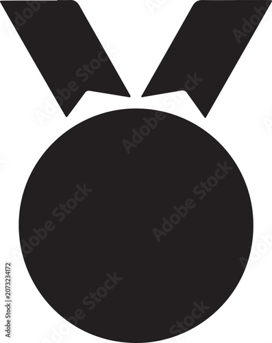 Medal icon, award symbol, black medal, ribbon emblem
