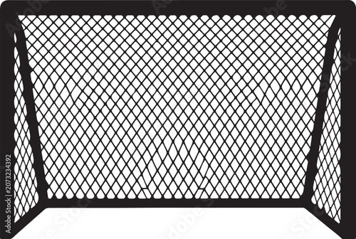 Black soccer goal net, football target, sports equipment, vector graphic