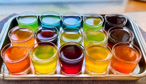 tray of differently flavored jello shots