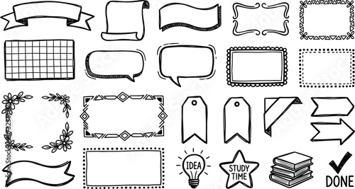 Hand Drawn Doodle Elements Set With Frames Borders And Decorative Flourishes Vector Illustration
