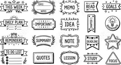 Hand Drawn Doodle Style Collection Of Planning And Organization Elements Vector Illustration