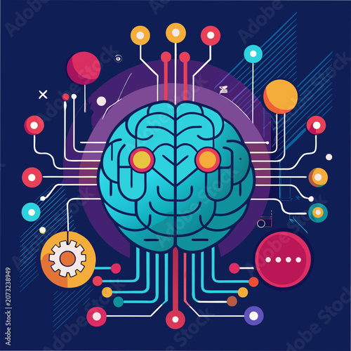 Artificial Intelligence Neural Network Brain with Digital Circuit Technology Background