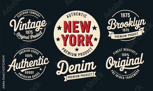 New York and Brooklyn Vintage Typography Badges Vector for Retro T-shirt Design and Apparel Print