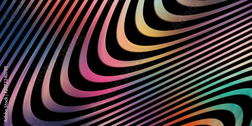Rainbow dynamic striped abstract background on black