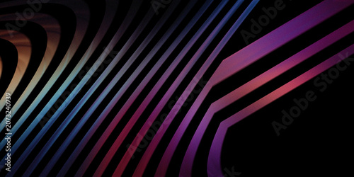 Rainbow curved striped abstract background on black