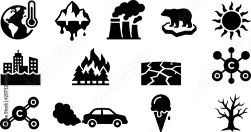 Fotografie Climate Change and Global Warming Silhouette Icon Set