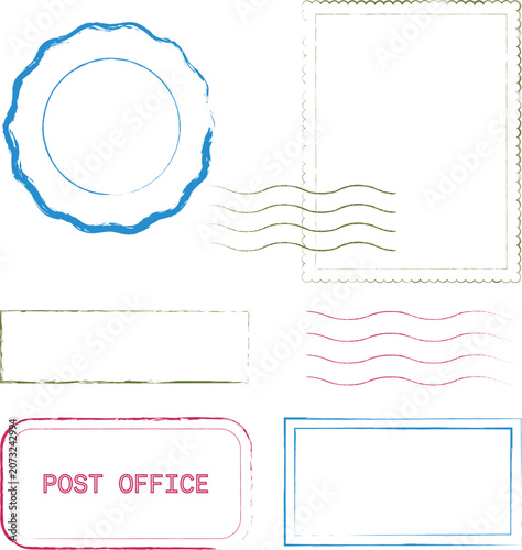 Grunge Digital Stamp Collection, Postal Mail Seals and Scalloped Frames