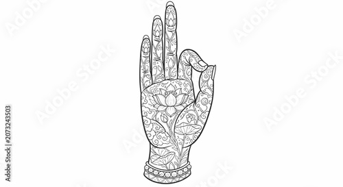 Zen Hand Mudra with Lotus Flower Mandala Line Art