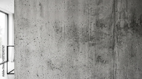 Architectural raw concrete wall in bright modern loft interior with concrete