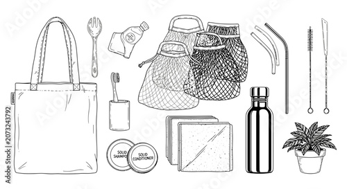 Zero Waste Lifestyle Collection Hand Drawn Elements