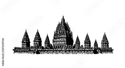 Картината върху платно Prambanan Temple Silhouette Vector Illustration