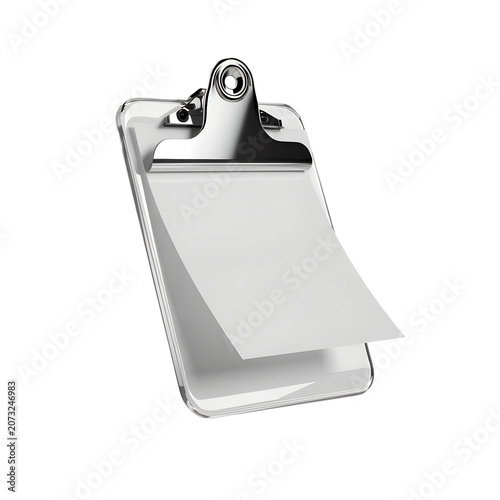 Clean clipboard with blank paper sheet, isolated on transparent background