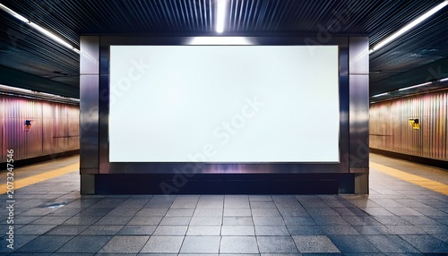 mockup of a backlit billboard in a subway station at night