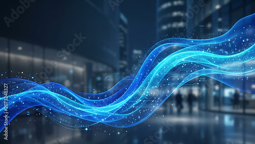 Abstract blue fluid waves with soft gradients and futuristic technology style, clean corporate background, modern business presentation design, vibrant colors, copy space, ultra detailed.