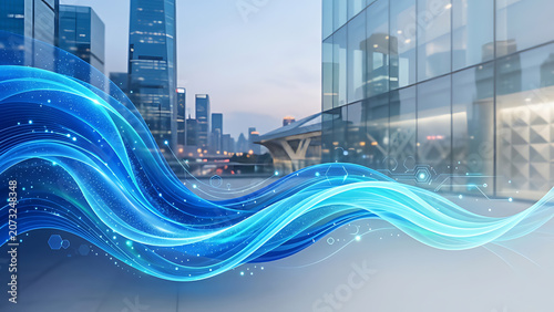 Abstract blue fluid waves with soft gradients and futuristic technology style, clean corporate background, modern business presentation design, vibrant colors, copy space, ultra detailed.