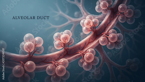 Human respiratory system anatomy alveolar duct and sacs in lungs for medical education and healthcare