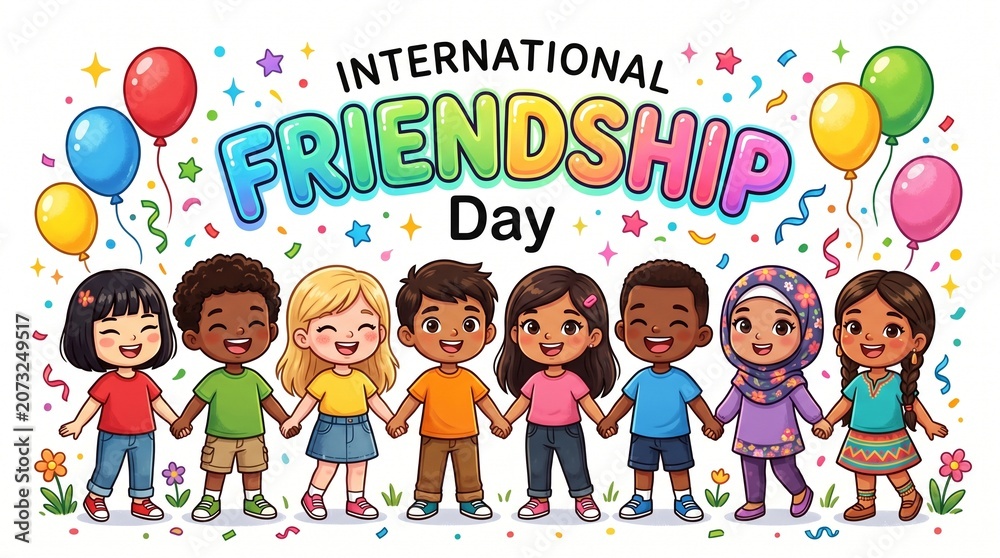 Fototapeta premium International friendship day celebrations with diverse group of friends