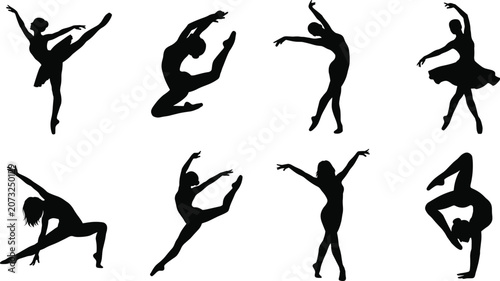 Canvastavla Ballet Dancer Silhouette Collection Featuring Graceful Dance Poses, Performance