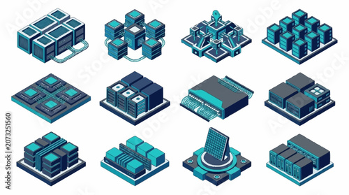 Isometric Technology Data Center Server Rack Design.