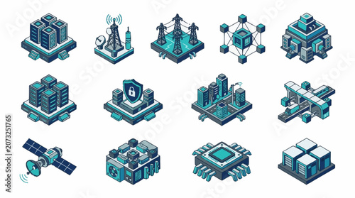 Isometric Technology Icons Set with Modern Design.