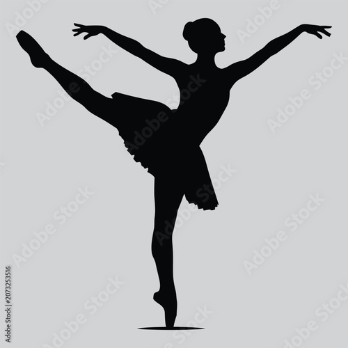 Ballerina dancing gracefully in silhouette against a neutral background symbolizing elegance and performance
