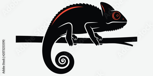 Black Chameleon Silhouette on Branch with Red Accent During Daytime Concept Adaptation Style
