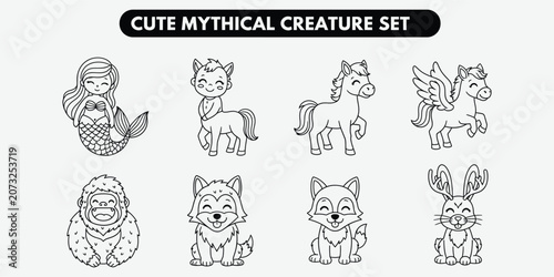 Collection of whimsical mythical creature silhouettes in a clean vector style for diverse design applications

