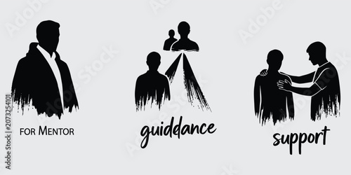 Adult guiding child mentor book opening with arrow for guidance family hugging for support vector silhouettes
