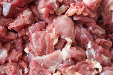 piles of raw and fresh lamb or goat meat obtained during Eid al-Adha in Indonesia.