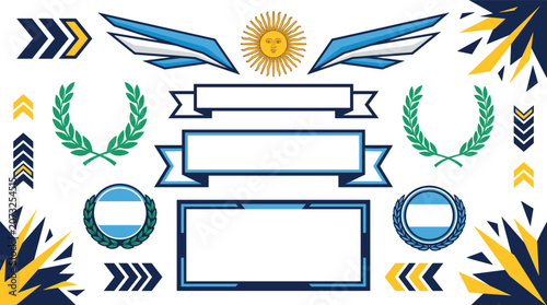 Cuadro en lienzo Argentina football graphic elements set with banners wreaths sun symbol and nati